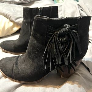 Black Suede Ankle Boots with Fringe